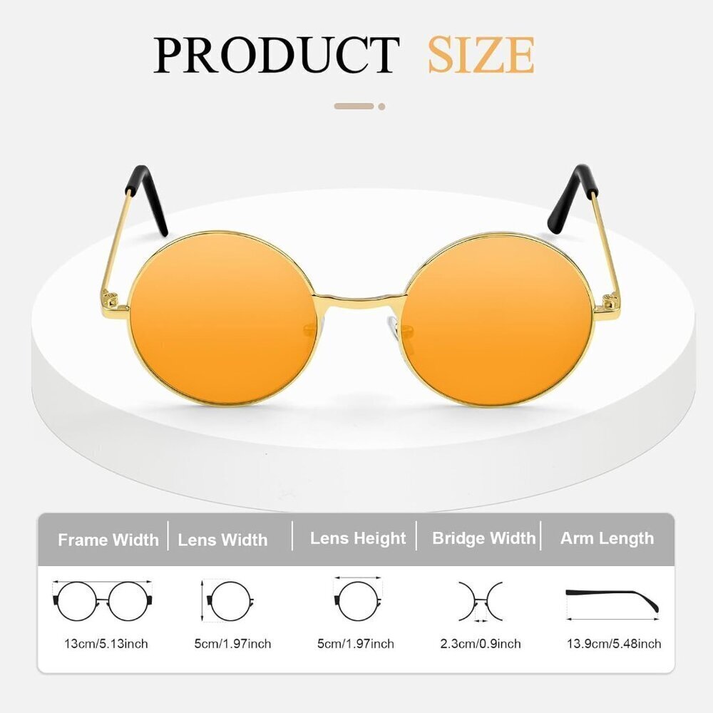 Chrorine Women's Gold Frame Orange Lens Hippie Round 70s Retro Sun Glasses - Picture 2 of 6